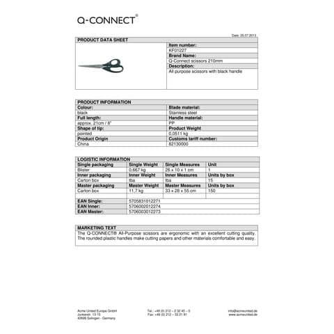 Forbici universali in blister Q-Connect nero 20,5 cm - E-KF01227 IA